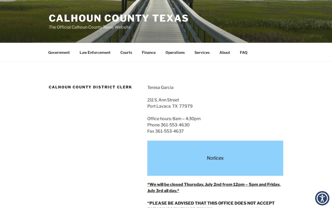Official Calhoun County District Clerk page for district court records and services
