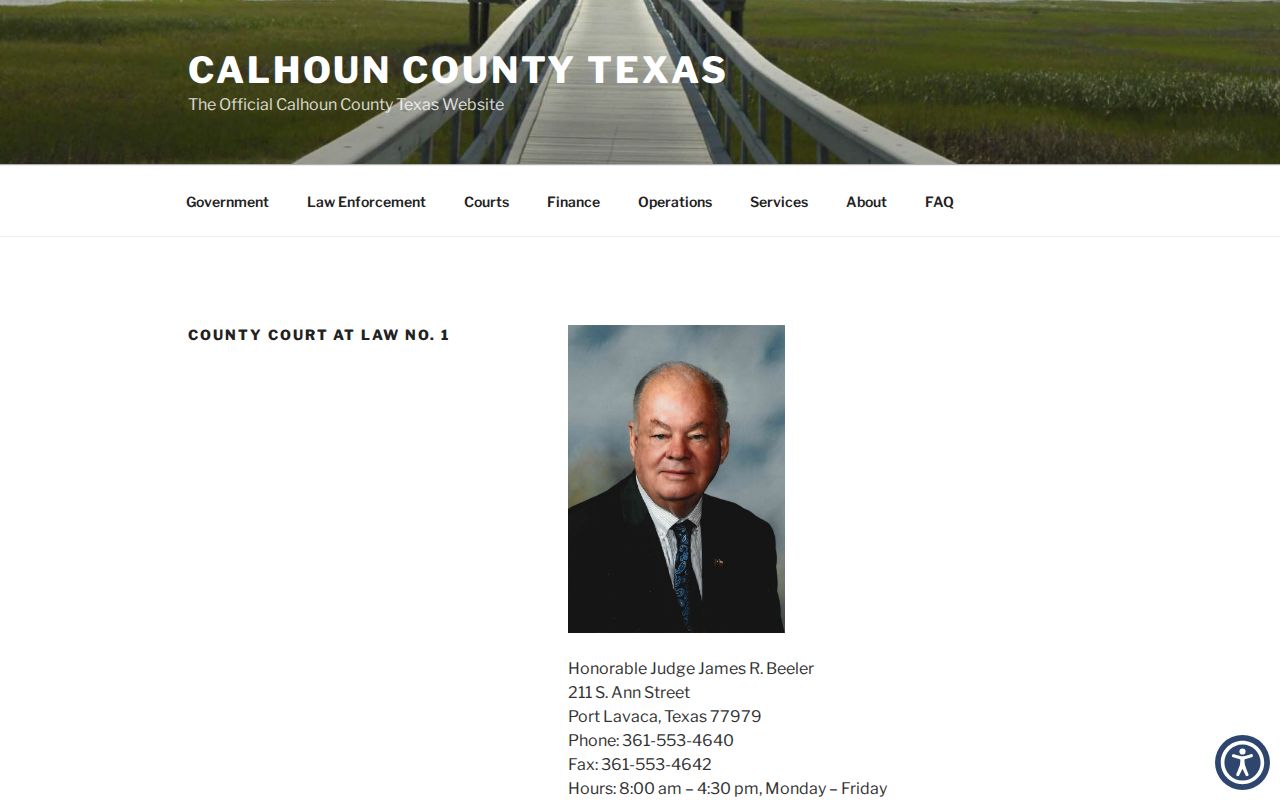 Calhoun County court dates source for County Court at Law No. 1