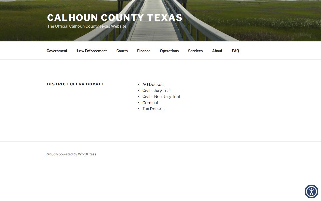 Calhoun County criminal docket page published by the District Clerk