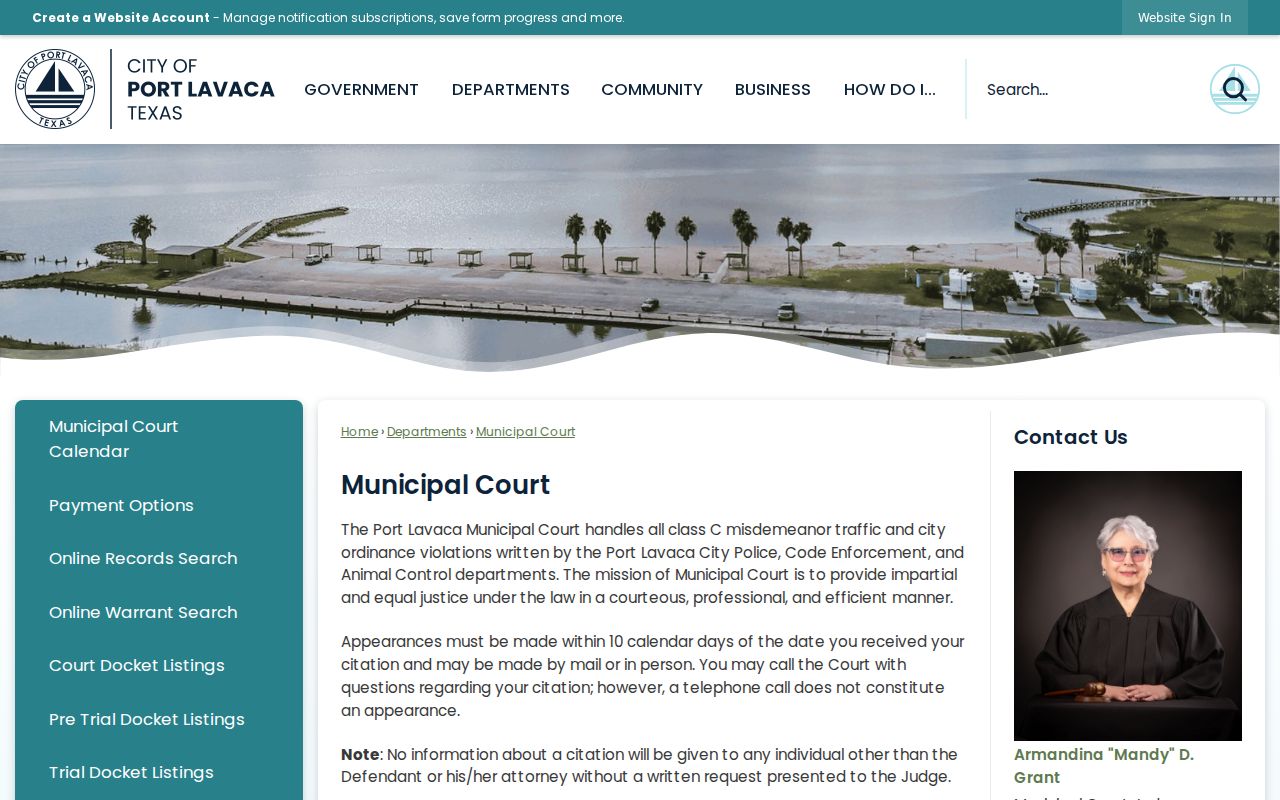 Port Lavaca docket search municipal court information