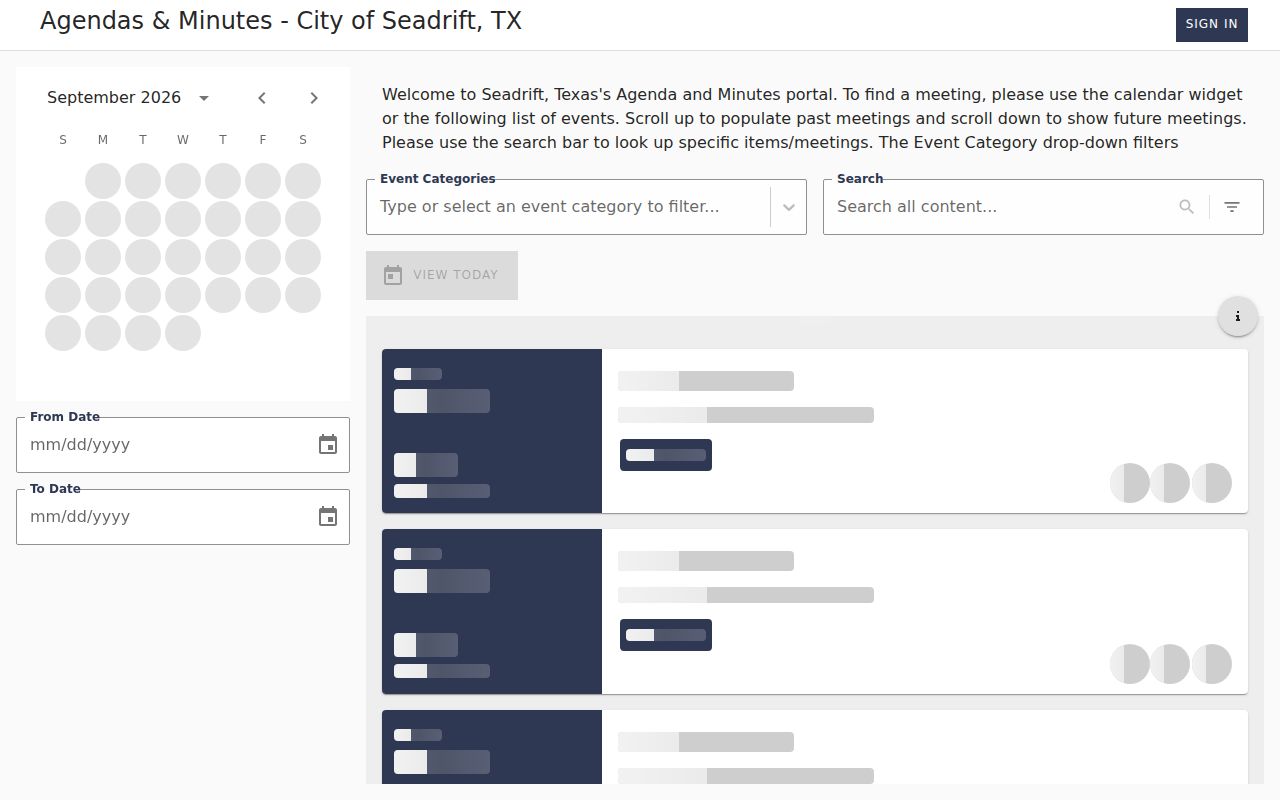 Seadrift court record search public meeting portal